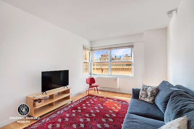 living room with hardwood / wood-style flooring