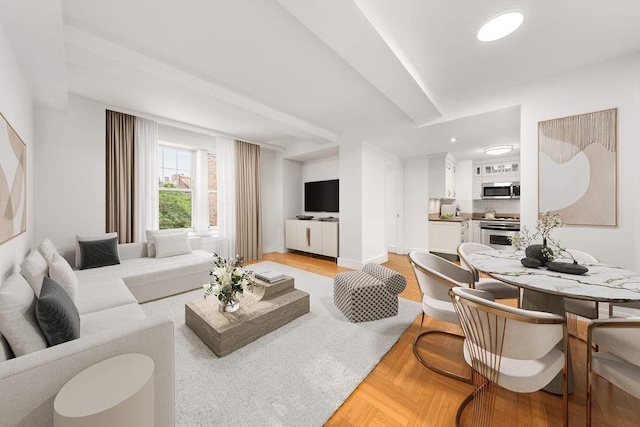 living room with light parquet flooring