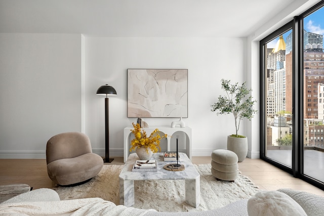 living area featuring light wood-type flooring