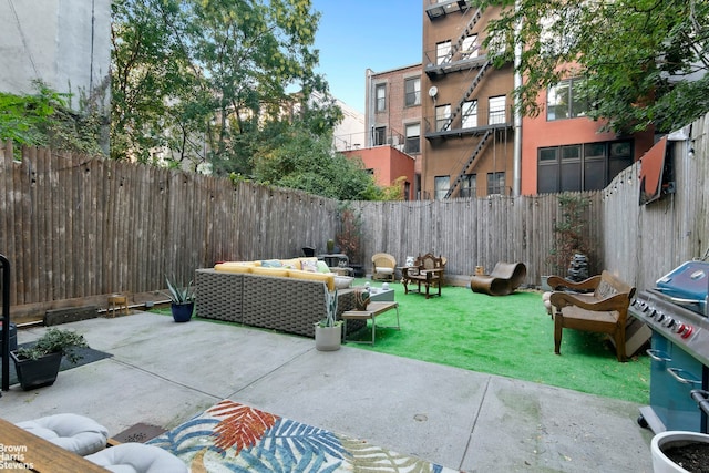 view of patio / terrace with a balcony and an outdoor hangout area