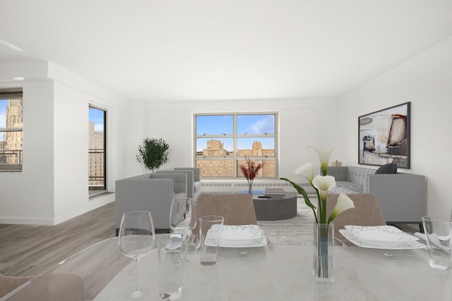 dining area with hardwood / wood-style floors and a healthy amount of sunlight