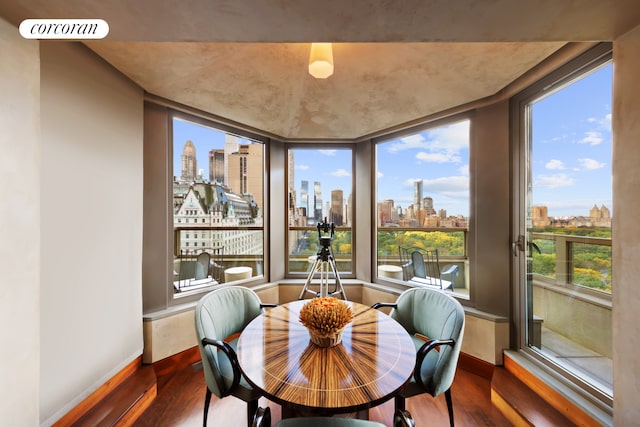 dining space featuring dark hardwood / wood-style flooring