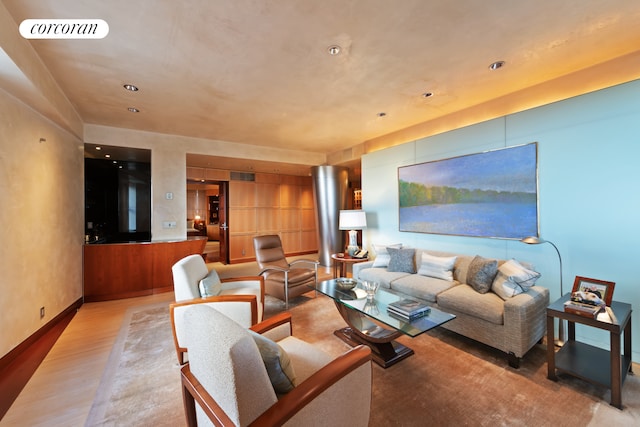 living room with light wood-type flooring