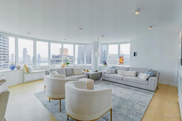 living room with light hardwood / wood-style floors