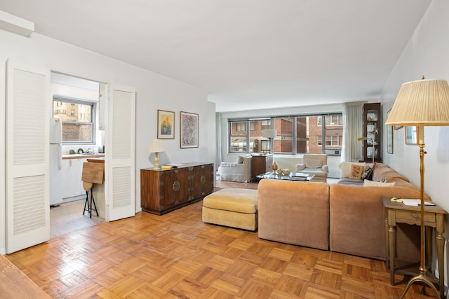 living room with light parquet flooring