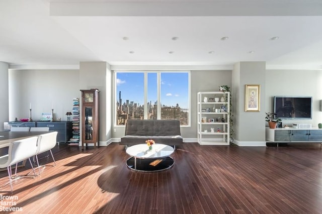 living room featuring dark hardwood / wood-style flooring