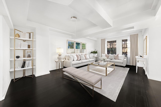 living room featuring dark wood-type flooring