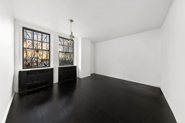 interior space featuring radiator and dark hardwood / wood-style flooring