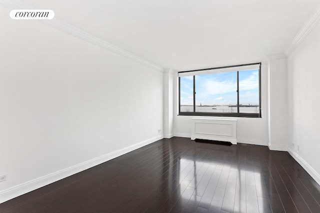 empty room featuring dark hardwood / wood-style floors and ornamental molding