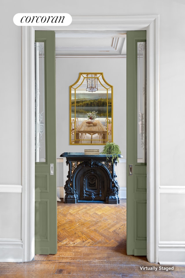 hallway with parquet floors