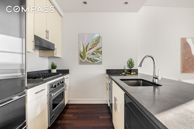 kitchen featuring sink, stainless steel appliances, and dark hardwood / wood-style floors