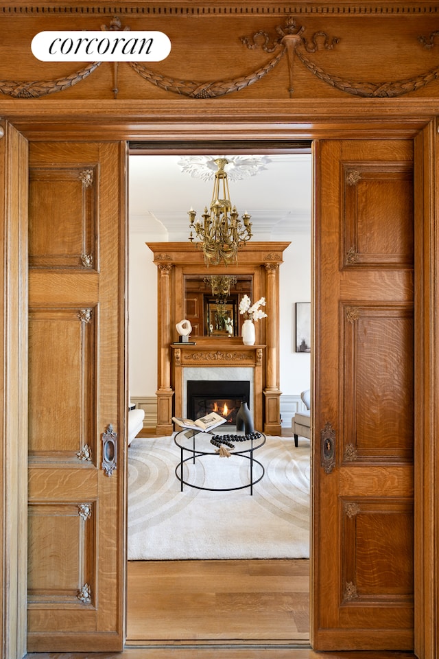 interior space with a chandelier