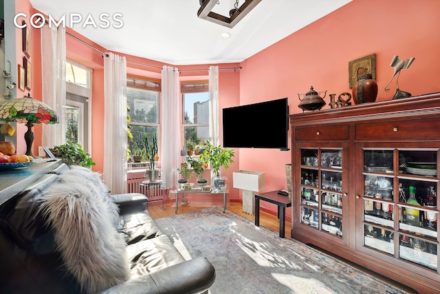 living room with hardwood / wood-style floors