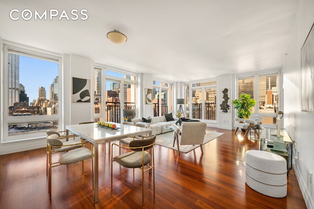 dining room featuring french doors, hardwood / wood-style flooring, and a wealth of natural light