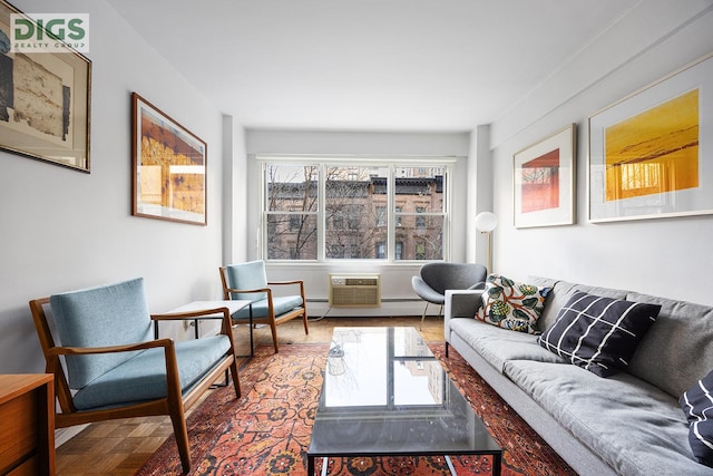 living room with a wall unit AC