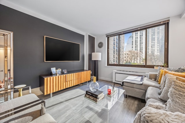 living room with hardwood / wood-style floors