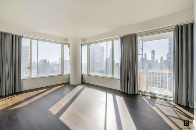 spare room with dark wood-type flooring