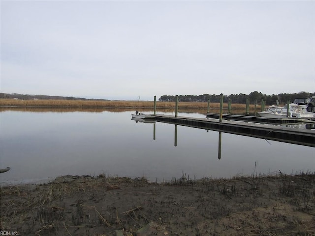 view of dock with a water view