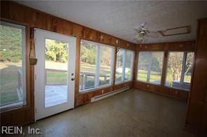 364 Millers Ln, Susan, VA 23163 - unfurnished sunroom featuring ceiling fan and a baseboard radiator