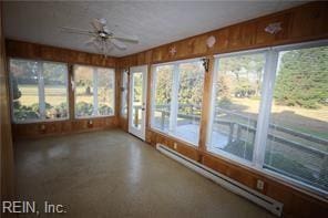364 Millers Ln, Susan, VA 23163 - unfurnished sunroom with ceiling fan and baseboard heating