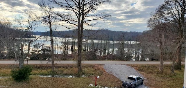 view of road with a water view