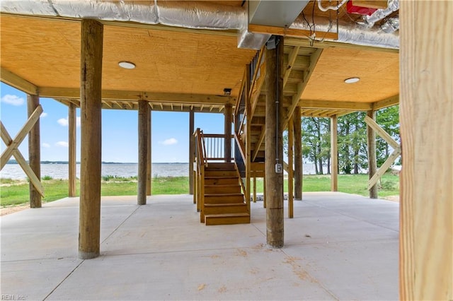 view of patio / terrace with a water view