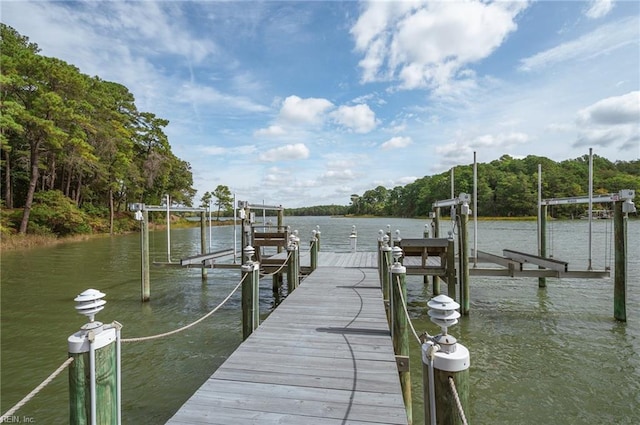 view of dock with a water view