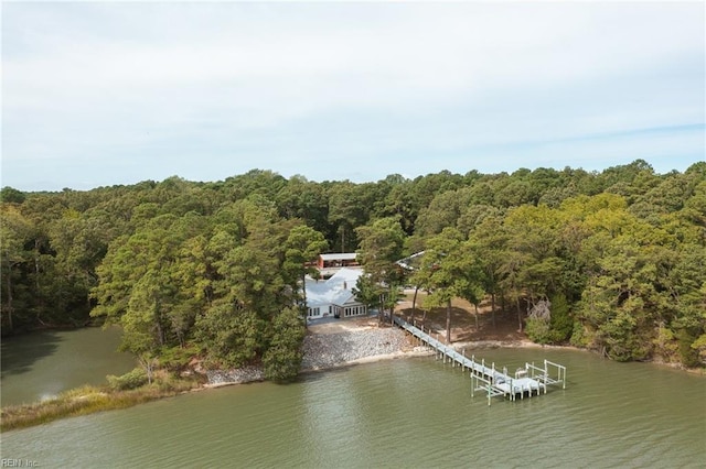 water view featuring a dock