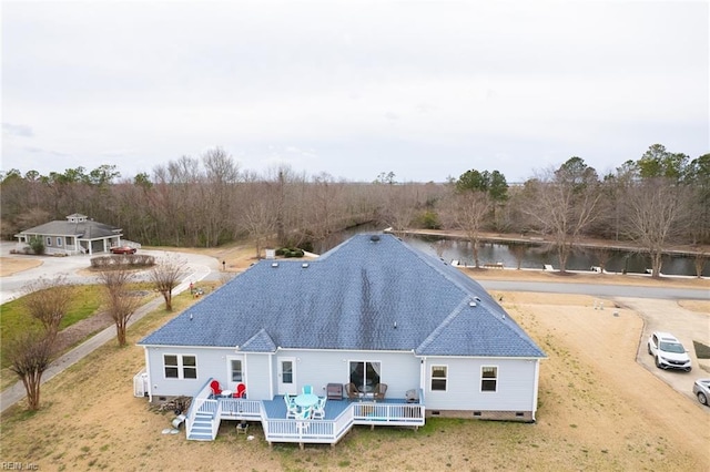 bird's eye view featuring a water view