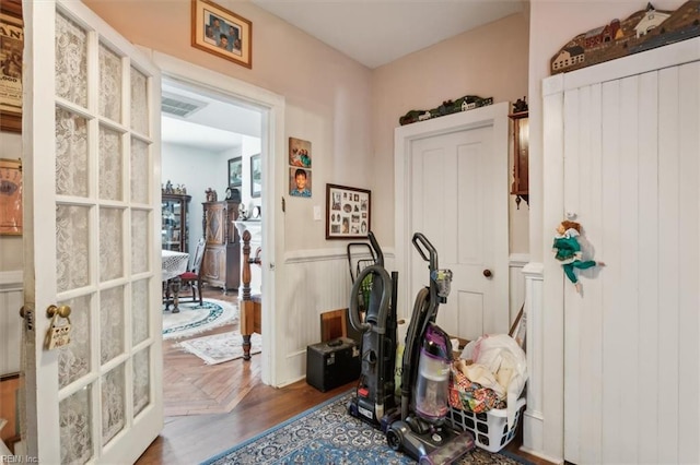 interior space with dark hardwood / wood-style flooring