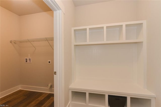 mudroom featuring dark wood-type flooring