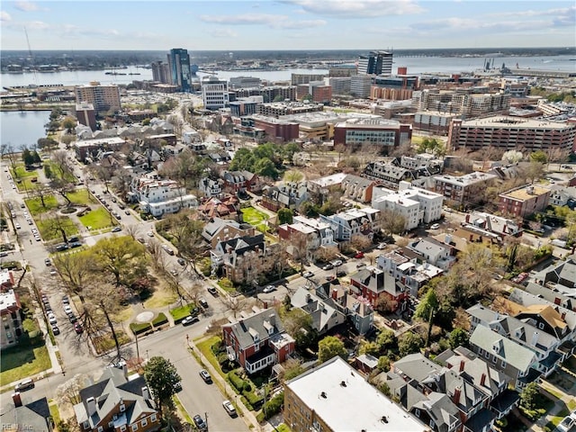 aerial view with a water view