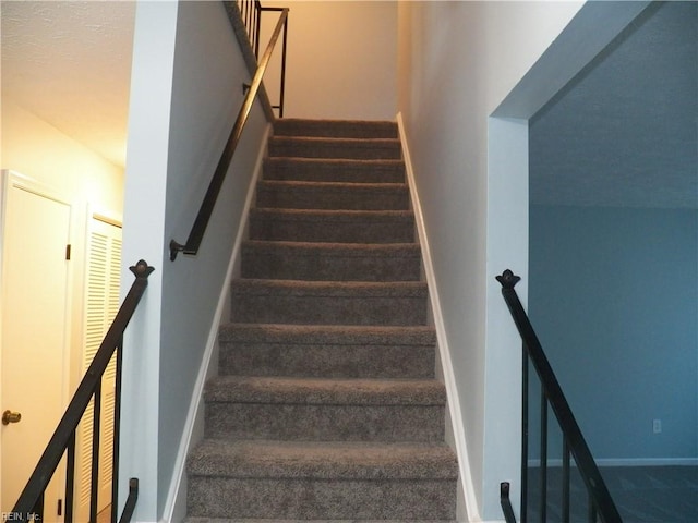 staircase with carpet flooring