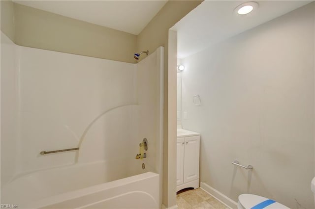 full bathroom featuring vanity, toilet, and shower / bathtub combination