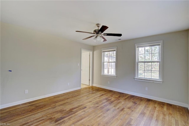 unfurnished room featuring light hardwood / wood-style flooring and ceiling fan