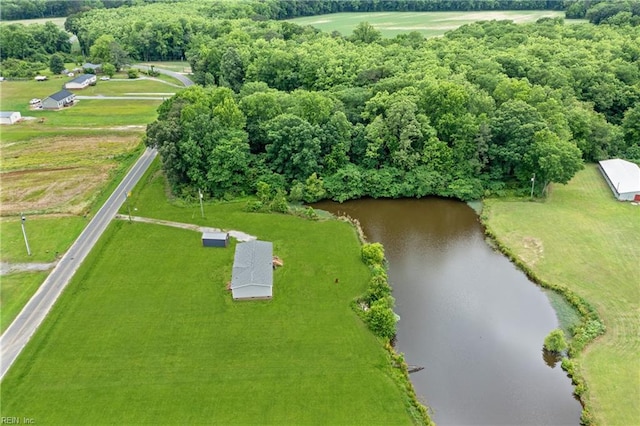 drone / aerial view with a water view and a rural view