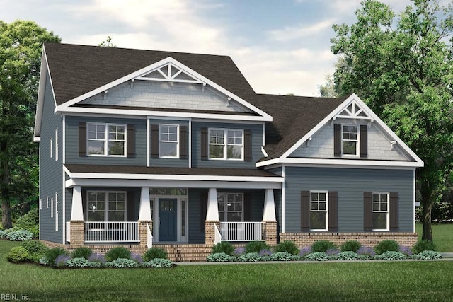 craftsman-style home with a front yard and a porch