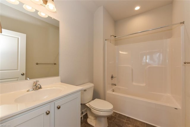 full bathroom featuring tile flooring, vanity, toilet, and  shower combination