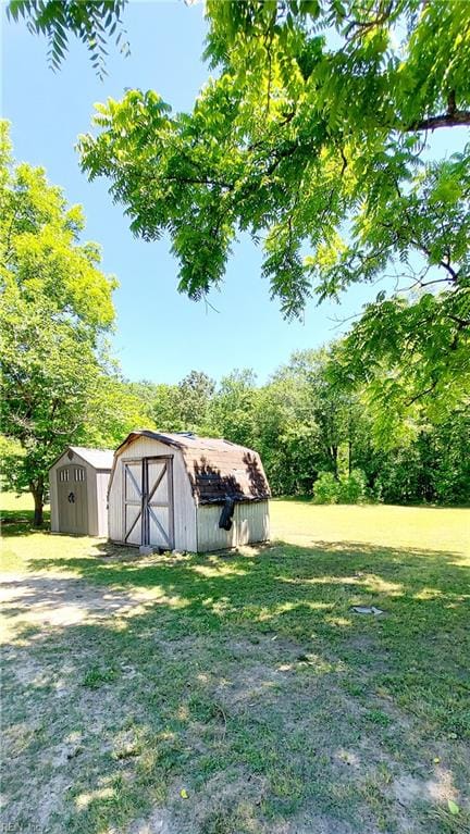 view of yard with a shed