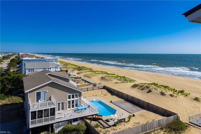 bird's eye view with a view of the beach and a water view