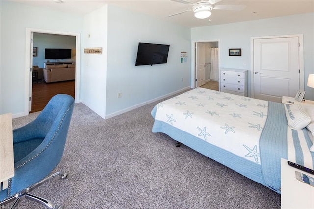 bedroom with hardwood / wood-style flooring and ceiling fan