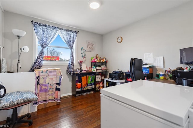 home office featuring dark wood-type flooring