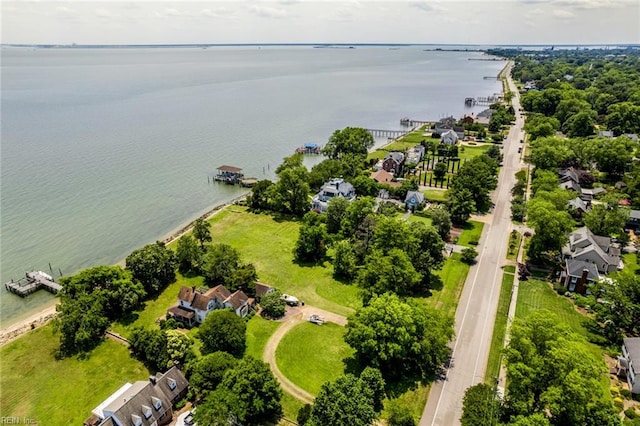 drone / aerial view featuring a water view