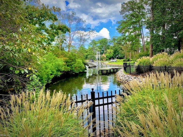 dock area with a water view