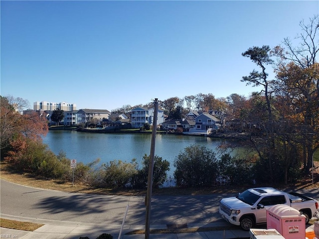 view of water feature with a residential view