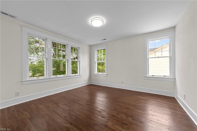 spare room with a wealth of natural light and dark hardwood / wood-style floors