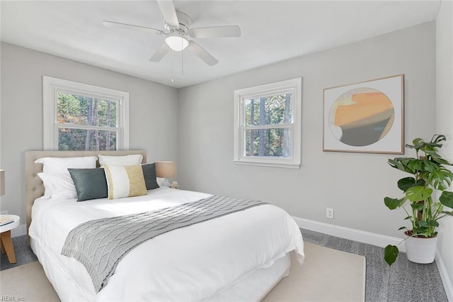 bedroom featuring carpet flooring and ceiling fan