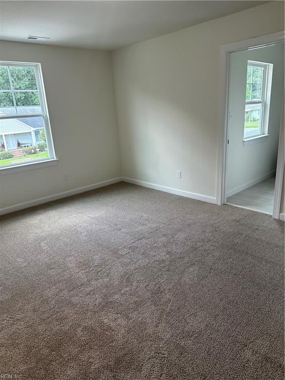 unfurnished room featuring light colored carpet and a wealth of natural light