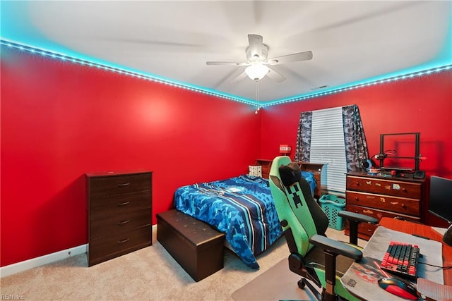 bedroom with carpet floors and ceiling fan