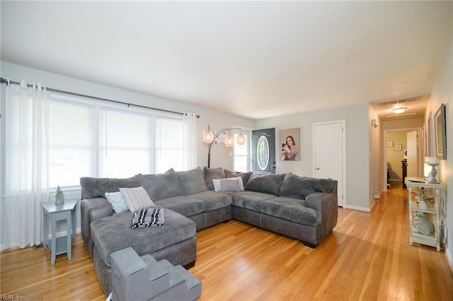 living room with light wood-type flooring